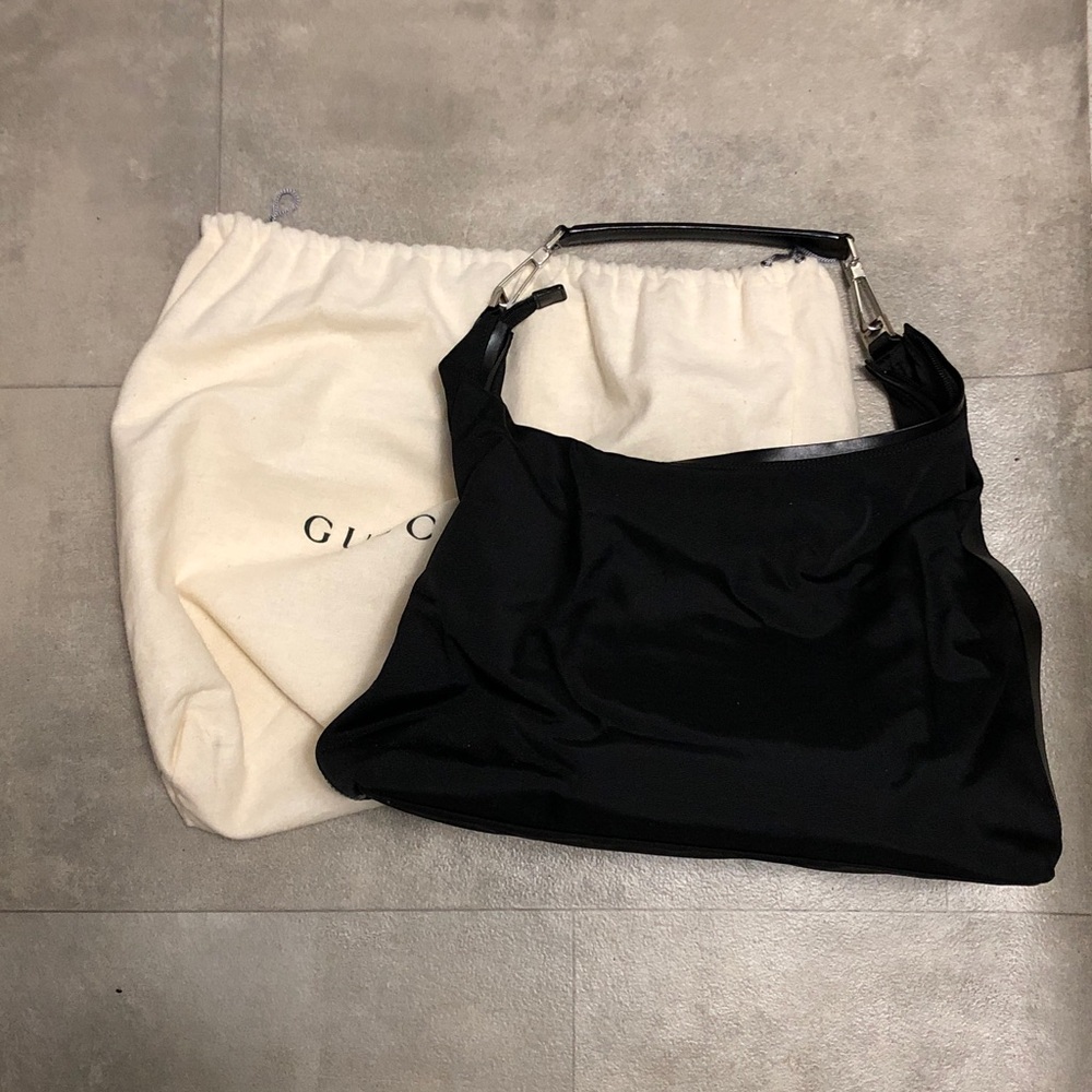 Gucci Black jacquard and leather trim Shoulder Bag / Hobo